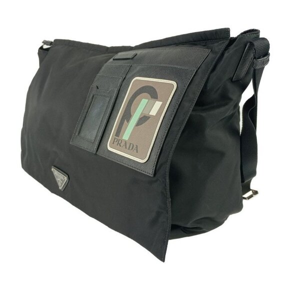 Prada Shoulder Bag Messenger Bag 2 Vd013 Black Nylon Leather Flap - Picture 2 of 10